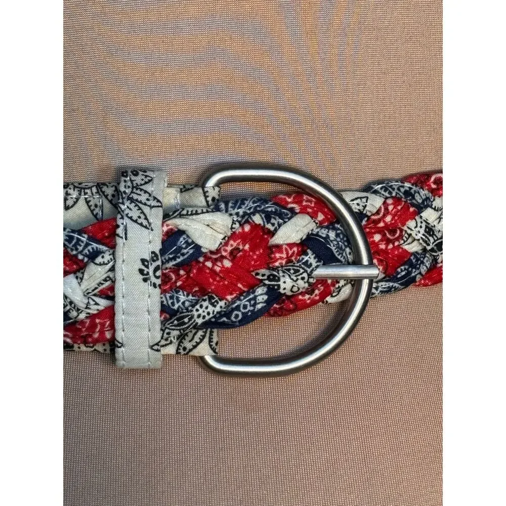 Braided Bandana Print Fabric Belt Red White Blue D Ring Size 7 Western Americana
